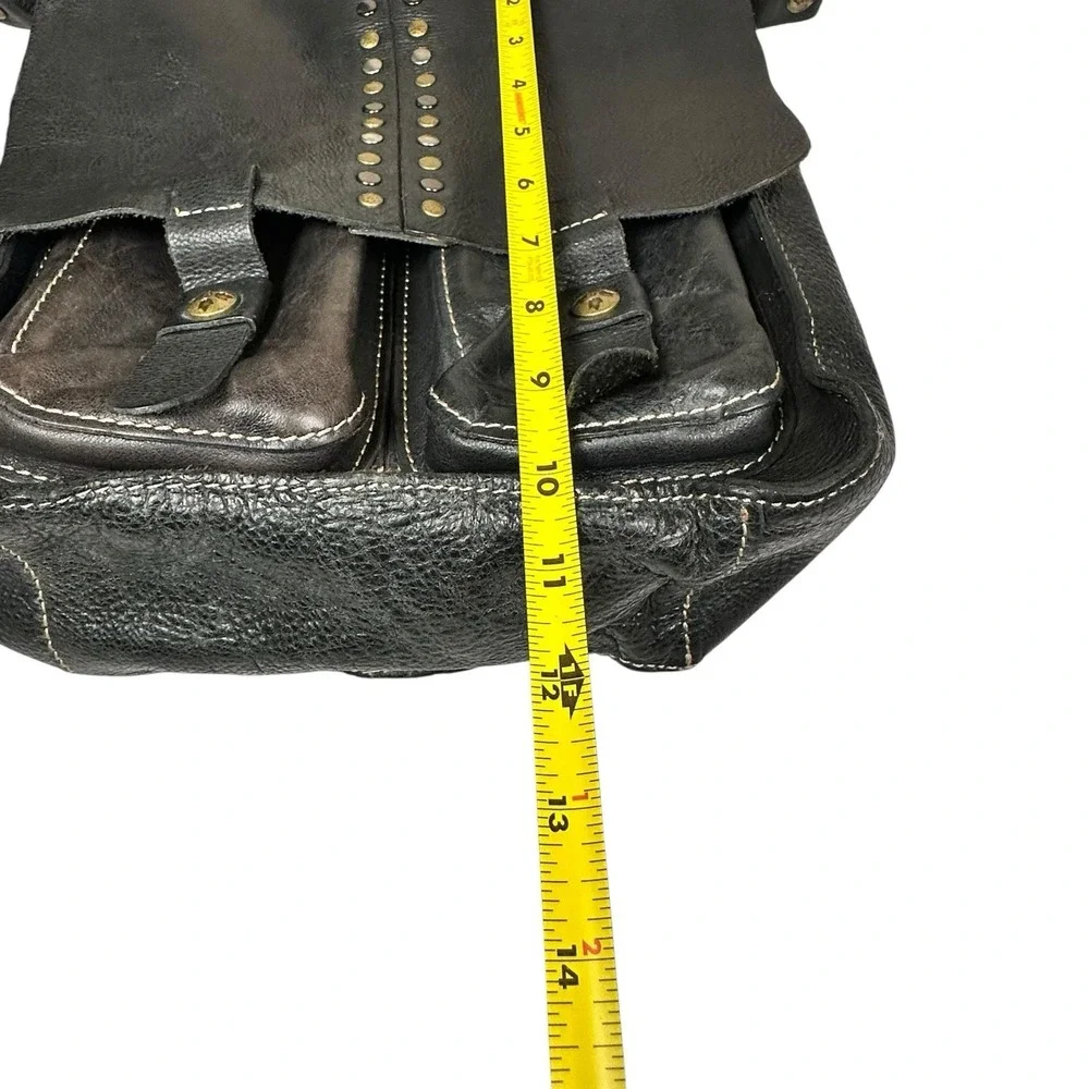 Patricia Nash Black Armeno Flap Crossbody Messenger Bag  Leather Studded